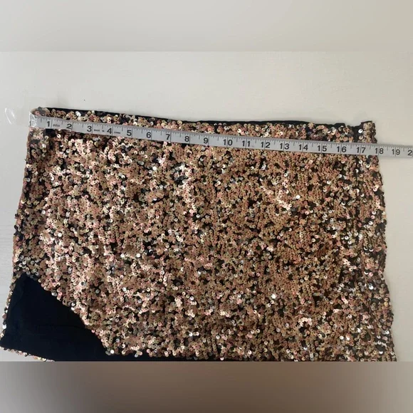 NWT Free People Annalise Sequin Slit Hem Gold Mini Skirt Size 10 - Picture 12 of 13